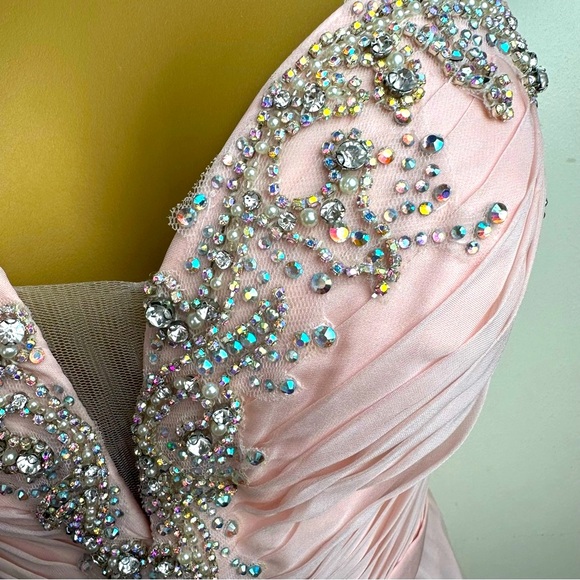 La Femme Blush Designer Pleated Chiffon Jeweled Embellished Prom Dress 20027 6 - Picture 8 of 16